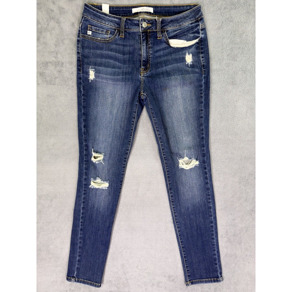 KanCan Jeans Womens 9 Blue Skinny Distressed Dark Wash Denim Mid Rise Stretch
